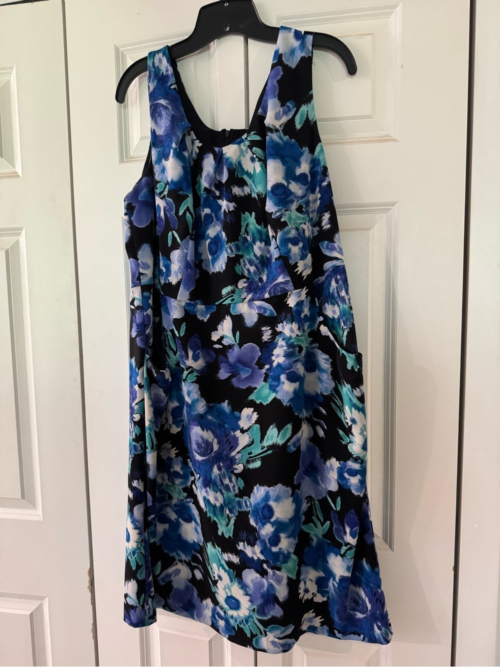 Fashion Bug Black Dress with Blue and Teal Floral Print